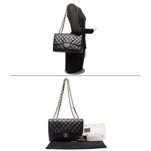 Chanel Shoulder Bag Caviar Skin Gold Hardware W Chain Matelasse Single Flap 30